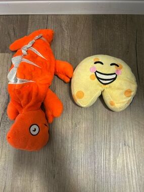 Orange Plush Dinosaur & Yellow Smiley Travel Pillow Set - Kids Toys